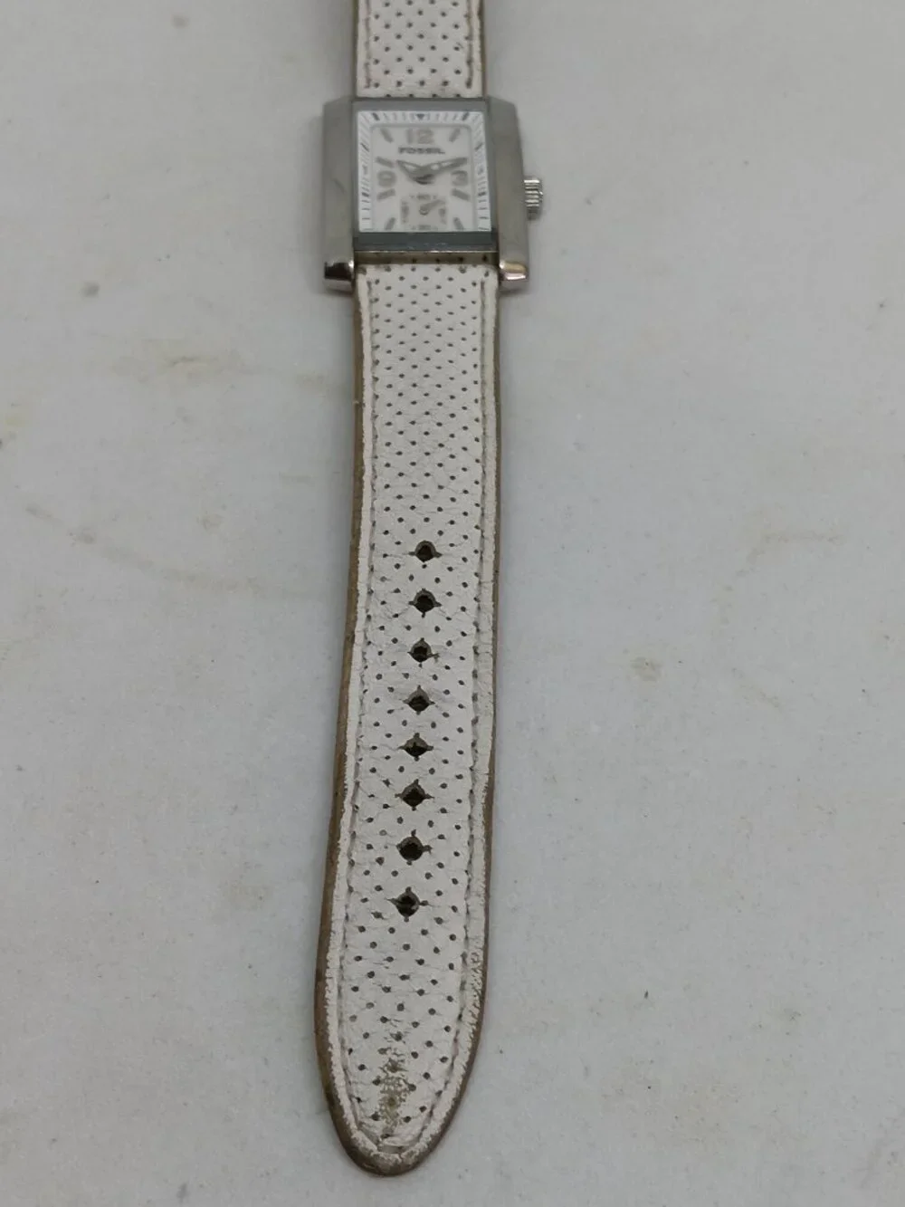 VINTAGE Fossil AM-4152 Women's 25mm x 33mm Silver S/Steel Leather Strap Watch